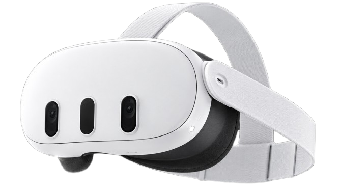 Meta Quest 3 headset, three-quarter view
